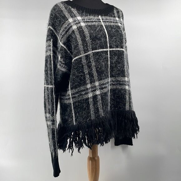 𝅺1. STATE Eyelash Plaid Fringe Sweater warm cozy soft winter vibes sz xl - Picture 7 of 11